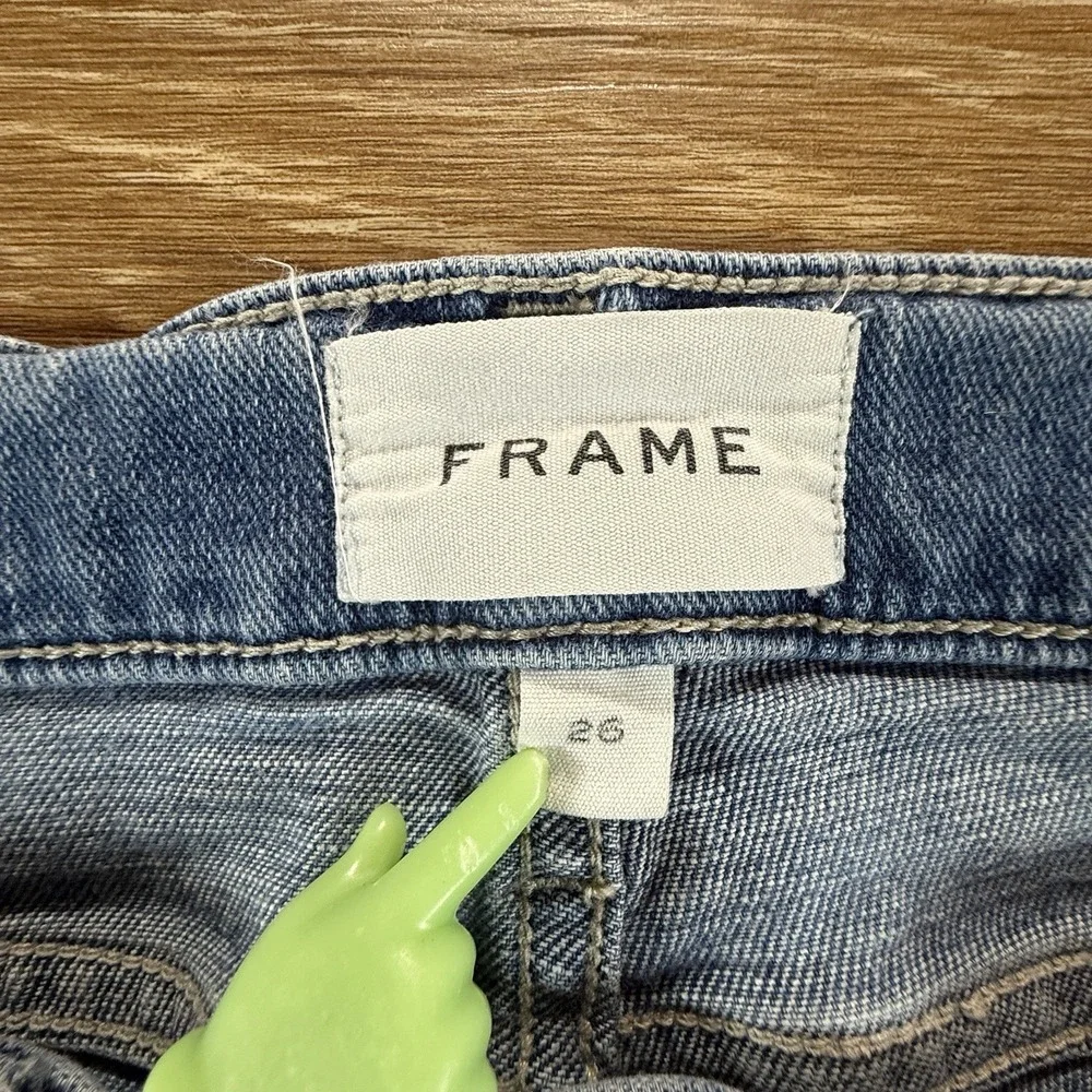 FRAME Le Garcon Women's 28 Blue Crop Skinny Jeans Raw Hem Stretch Denim Designer